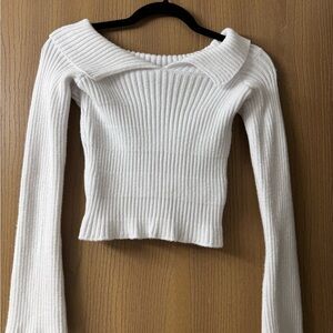 La Hearts White Off-the-Shoulder Sweater Ribbed Knit